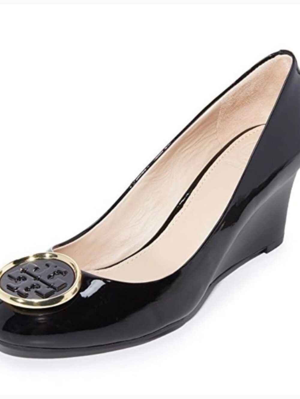 Tory Burch Twiggie Black Patent Leather Wedge Heels Size 8